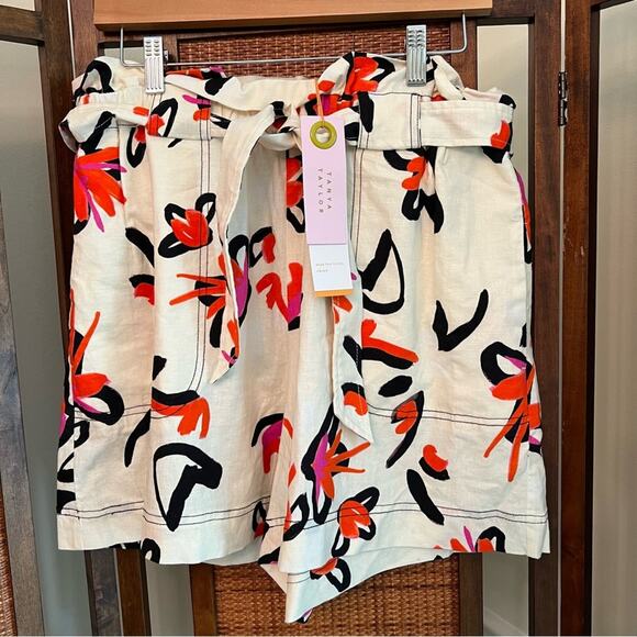 NWT Tanya Taylor Quinn Linen-Blend Shorts Floral Size Large Retail $275 - Picture 2 of 10